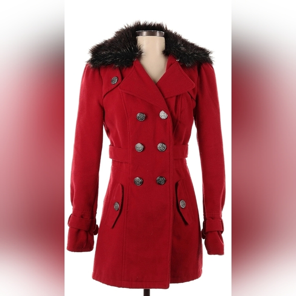 Worthington Red Winter Coat with Removable Fur - Picture 9 of 10